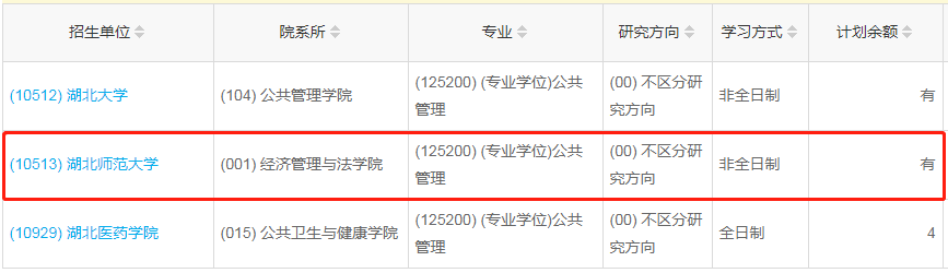 湖北師范大學2023年公共管理（MPA）少量調(diào)劑指標