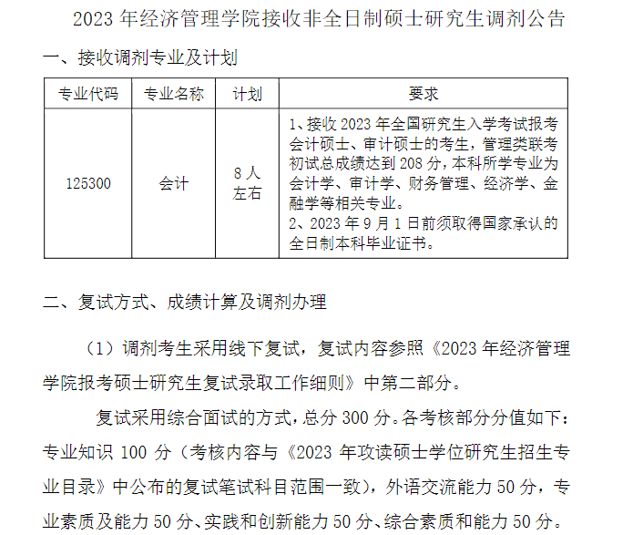 2023年南京理工大學(xué)經(jīng)濟(jì)管理學(xué)院接收非全日制碩士研究生調(diào)劑公告